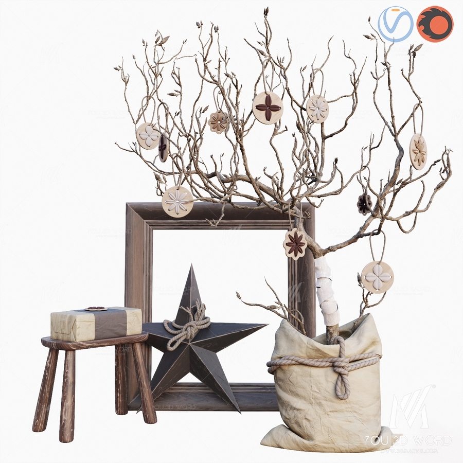 Modern dry branch ornament bag picture frame 3d model